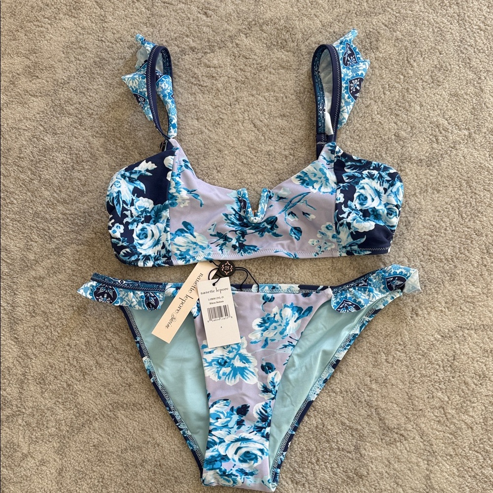 Montce Navy and Light Blue Floral Bikini Set